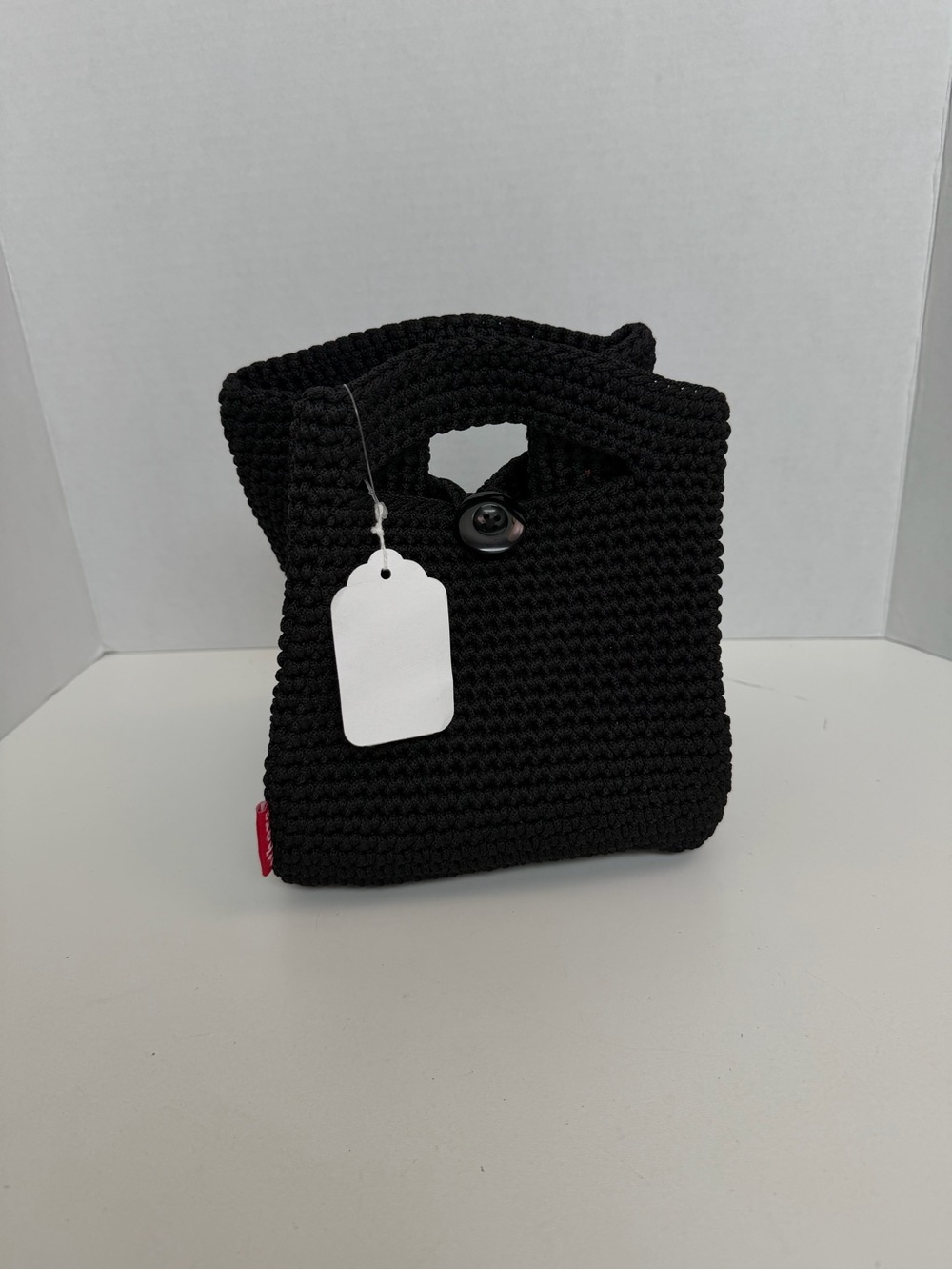 Crocheted Purse Basket Bag Small Boho Bohemian Eclectic Art To Wear Black